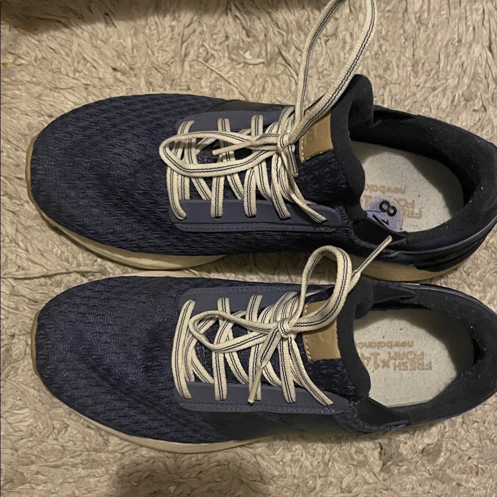 New Balance Navy Knit Sneakers with Cream Laces